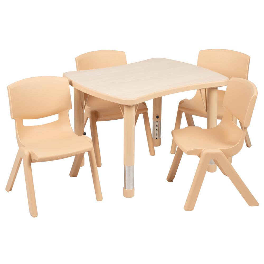 21.875W x 26.625L Rectangular Natural Plastic Height Adjustable Activity Table Set with 4 Chairs