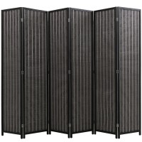 6 Panel 72 Inch Room Divider Bamboo Folding Privacy Wall Divider Wood Screen For Home Bedroom Living Room, Black