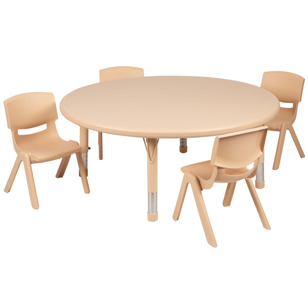 45 Round Natural Plastic Height Adjustable Activity Table Set with 4 Chairs