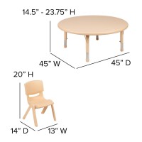 45 Round Natural Plastic Height Adjustable Activity Table Set with 4 Chairs