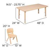 24W x 48L Rectangular Natural Plastic Height Adjustable Activity Table Set with 4 Chairs