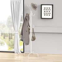 Simple Houseware Standing Coat And Hat Hanger Organizer Rack 12 Hooks White