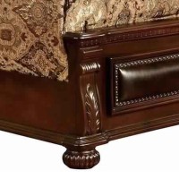 Traditional California King Bed with Scalloped Headboard and Bun Feet,Brown
