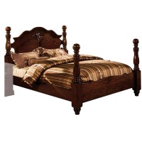 Scalloped Design Eastern King Bed with Turned Side Posts, Brown