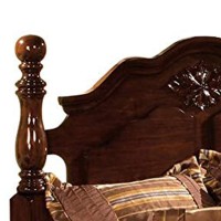 Scalloped Design Eastern King Bed with Turned Side Posts, Brown