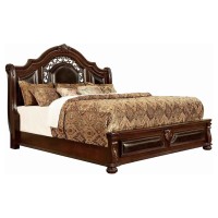 Traditional Eastern King Bed with Scalloped Headboard and Bun Feet,Brown