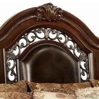 Traditional Eastern King Bed with Scalloped Headboard and Bun Feet,Brown