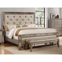 Best Master Ava Solid Wood Mirrored Queen Bed in Silver Bronze