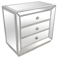 Best Master 3Drawer Solid Wood and Glass Bedroom Nightstand in SilverBlack