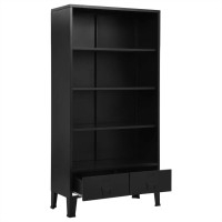 Vidaxl Industrial Steel Bookshelf - Black Freestanding Furniture With Shelves, Drawers, And Name Tags For Office And Home