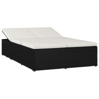 vidaXL Convertible Sun Bed with Cushion Poly Rattan Black 46242