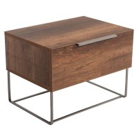 Benjara 1 Drawer Wooden Nightstand With Rectangular Steel Frame Support, Brown