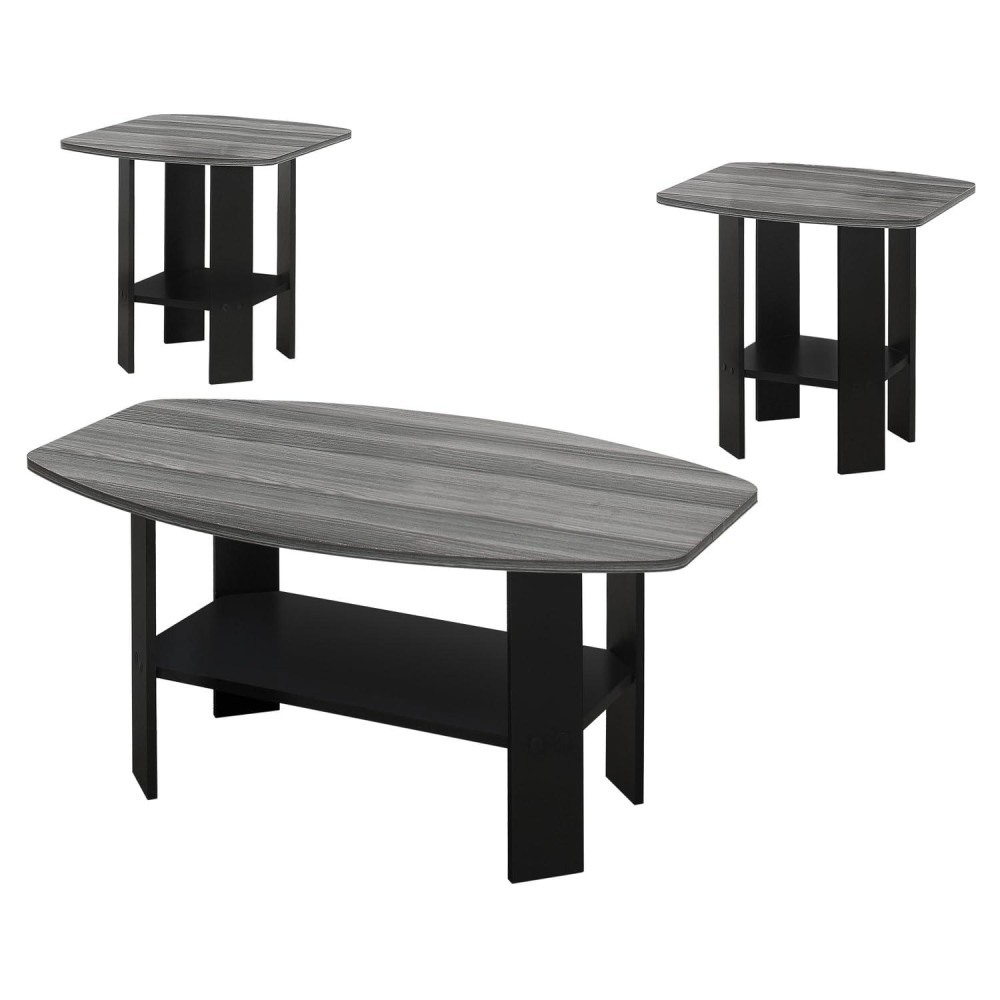 Homeroots Decor Black Grey Top Table Set - 3Pcs Set