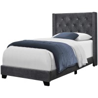 Homeroots Foam,Mdf, Solid Wood,Velvet 4525X 8275X 4975 Bed Twin Size Dark Grey Velvet With Chrome Trim