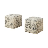 HomeRoots Furniture 24-inch x 24-inch x 24-inch Beige/Black, Vintage, French Fabric - Ottoman 2pcs Set