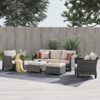 Ovios Patio Furniture Set 5 Pieces Outdoor Wicker Rattan Sofa Couch With Chairs Ottomans And Comfy Cushions All Weather High