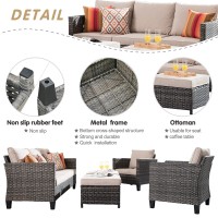 Ovios Patio Furniture Set 5 Pieces Outdoor Wicker Rattan Sofa Couch With Chairs Ottomans And Comfy Cushions All Weather High