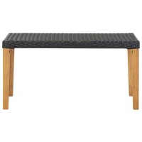 Vidaxl Outdoor Patio Bench, Garden Bench With Wooden Legs, All Weather Wicker Garden Park Bench For Backyard, Black Poly Rattan And Solid Wood Acacia