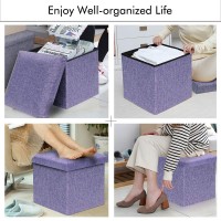Cosaving Folding Storage Ottoman Storage Cube Seat Foot Rest Stool With Memory Foam For Space Saving, Square Ottoman 11.8X11.8X11.8 Inches, Purple