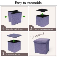 Cosaving Folding Storage Ottoman Storage Cube Seat Foot Rest Stool With Memory Foam For Space Saving, Square Ottoman 11.8X11.8X11.8 Inches, Purple