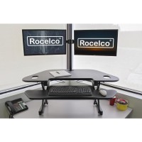 Rocelco 46 Height Adjustable Corner Standing Desk Converter with Dual Monitor Arm BUNDLE Quick Sit Stand Up Computer Workstat