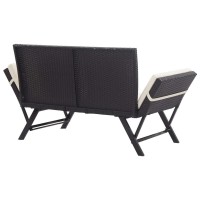 Vidaxl Patio Bench, Poly Rattan Furniture With Adjustable Armrest, Outdoor Bench For Porch Courtyard Poolside Balcony, Black Poly Rattan