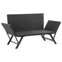 Vidaxl Patio Bench, Poly Rattan Furniture With Adjustable Armrest, Outdoor Bench For Porch Courtyard Poolside Balcony, Black Poly Rattan