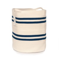 Chloe And Cotton Large Living Room Blanket Basket Tall Woven Jute Rope Basket For Storage 19 X 16 X 16 Inches Laundry Hamper For Nursery & Bedroom Cream & Navy