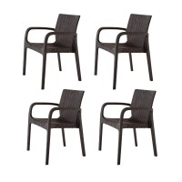 Lagoon Koppla 7027, Rattan Style Plastic Chair, Fiberglass With Uv Protector. Brand 4 Pieces (Coffee)