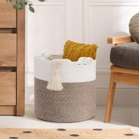 Goodpick Cotton Rope Basket With Handle For Baby Laundry Basket Toy Storage Blanket Storage Nursery Basket Soft Storage Bins-Woven Basket, 15''