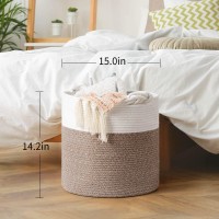 Goodpick Cotton Rope Basket With Handle For Baby Laundry Basket Toy Storage Blanket Storage Nursery Basket Soft Storage Bins-Woven Basket, 15''