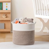 Goodpick Cotton Rope Basket With Handle For Baby Laundry Basket Toy Storage Blanket Storage Nursery Basket Soft Storage Bins-Woven Basket, 15''