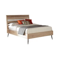 Eastern King Bed with Plank Design Headboard and Round Tapered Legs, Brown