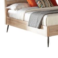 Eastern King Bed with Plank Design Headboard and Round Tapered Legs, Brown