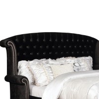 Wooden California King Bed with Wing Back Design and Button Tufting, Black