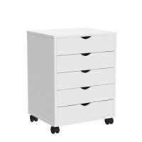 Yitahome 5 Drawer Chest, Mobile File Cabinet With Wheels, Home Office Storage Dresser Cabinet, White