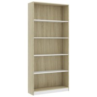 vidaXL 5Tier Book Cabinet White and Sonoma Oak 315x94x689 Chipboard 800923