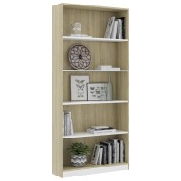 vidaXL 5Tier Book Cabinet White and Sonoma Oak 315x94x689 Chipboard 800923