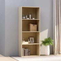 Vidaxl Bookshelf, 4-Tier Book Cabinet Bookcase, Wall Bookshelf For Office Living Room, Freestanding Shelving Unit, Modern, Sonoma Oak Engineered Wood