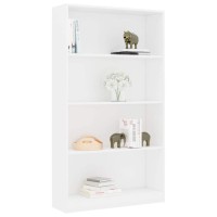 Vidaxl Bookshelf, 4-Layer Design Bookcase, Freestanding Display Storage Shelving, Display Shelf For Living Room, Modern, White Engineered Wood