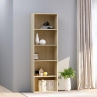 Vidaxl Bookshelf, 5-Tier Book Cabinet Bookcase, Wall Bookshelf For Office Living Room, Freestanding Shelving Unit, Modern, Sonoma Oak Engineered Wood