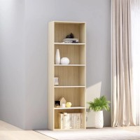Vidaxl Bookshelf, 5-Tier Book Cabinet Bookcase, Wall Bookshelf For Office, Freestanding Shelving Unit, Modern, White And Sonoma Oak Engineered Wood