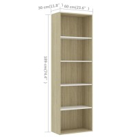Vidaxl Bookshelf, 5-Tier Book Cabinet Bookcase, Wall Bookshelf For Office, Freestanding Shelving Unit, Modern, White And Sonoma Oak Engineered Wood
