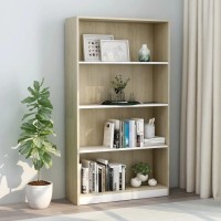 Vidaxl Bookshelf, 4-Layer Design Bookcase, Freestanding Display Storage, Display Shelf For Living Room, Modern, White And Sonoma Oak Engineered Wood