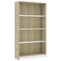 Vidaxl Bookshelf, 4-Layer Design Bookcase, Freestanding Display Storage, Display Shelf For Living Room, Modern, White And Sonoma Oak Engineered Wood