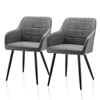 Tukailai Modern Dining Chairs Set Of 2, Pu Leather Upholstered Accent Arm Chair With Padded Seat, Armrest & Backrest, Occasional Armchair For Leisure Lounge Guest Reception (Light Grey)