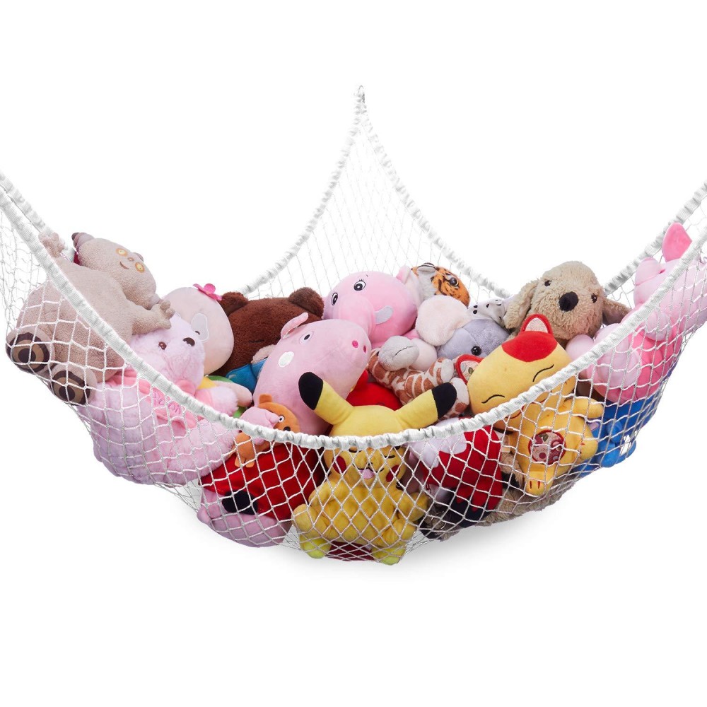 Stuffed Animal Hammock, Toy Hammock Storage Net, Lxunyi Mesh Toy Net Holder Jumbo Wall Corner Giant Baby Kids Children Stuff Animals Hammocks Net Organizer For Bedroom (White, 70 Inch)