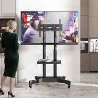 Onkron Mobile Tv Stand For 32-65 Inch Tvs Up To 110 Lbs, Adjustable Height Tv Stand With Wheels Max 600X400 Vesa Tv Stand Movable - Portable Tv Stand On Wheels/Flat Tv Cart Rolling Tv Stand Black