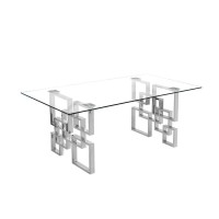 3 Piece Clear Glass Coffee Table with Silver Stainless Steel legs One End Table and One Console Table