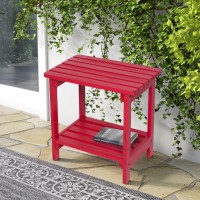 Shine Company Providence Rectangular Solid Wood Side Table  Outdoor Adirondack Patio Table  Chili Red